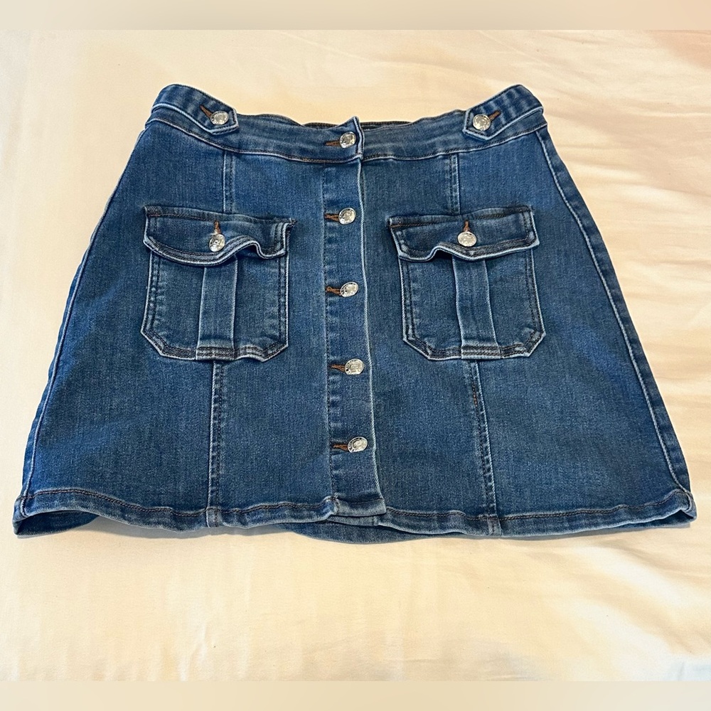 Denim Button-Front Skirt